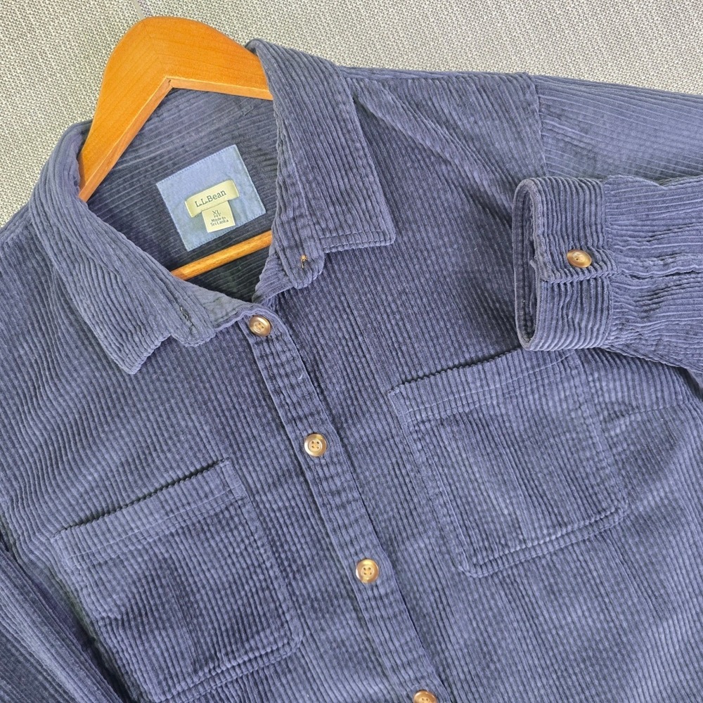 LL Bean Shacket Womens XL Petite Navy Blue Wide Wale Button-Up Cabincore Coastal